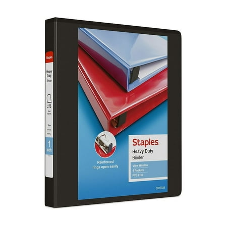 Staples Heavy Duty 1" 3-Ring View Binder Black (24664) 82701
