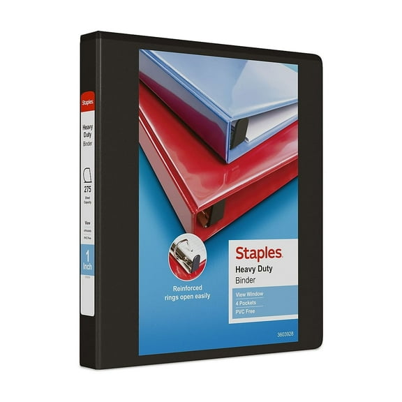 Staples Heavy Duty 1" 3-Ring View Binder Black (24664) 82701