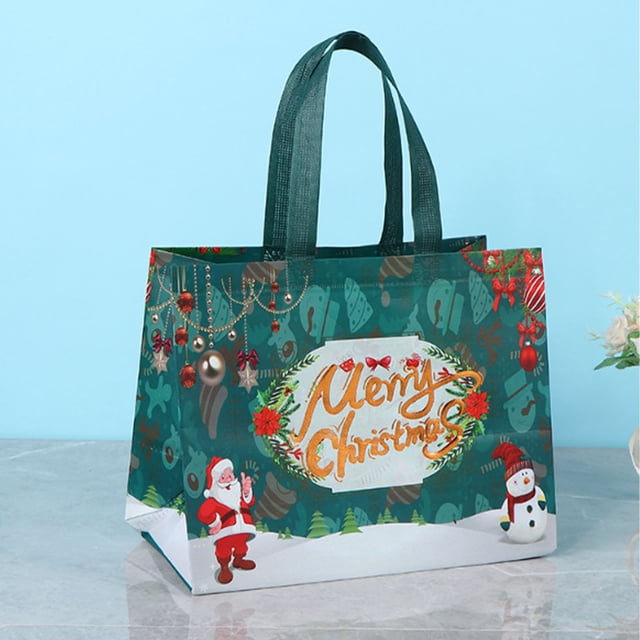 xihome Paquete de 5 bolsas de regalo navideñas plegables y porttiles, de tela no tejida recubierta, resistentes a las roturas, reutilizables.
