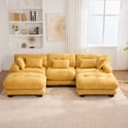 thumbnail image 2 of 118.11" U Shape Cloud Couch with 2 Ottomans, Free Combined 3 Seater Pelletized Velvet Comfy Sofa with Bolster Armrest Pillows, Modern Style Sofa for Living Room, Apartment, Mustard Yellow, 2 of 6