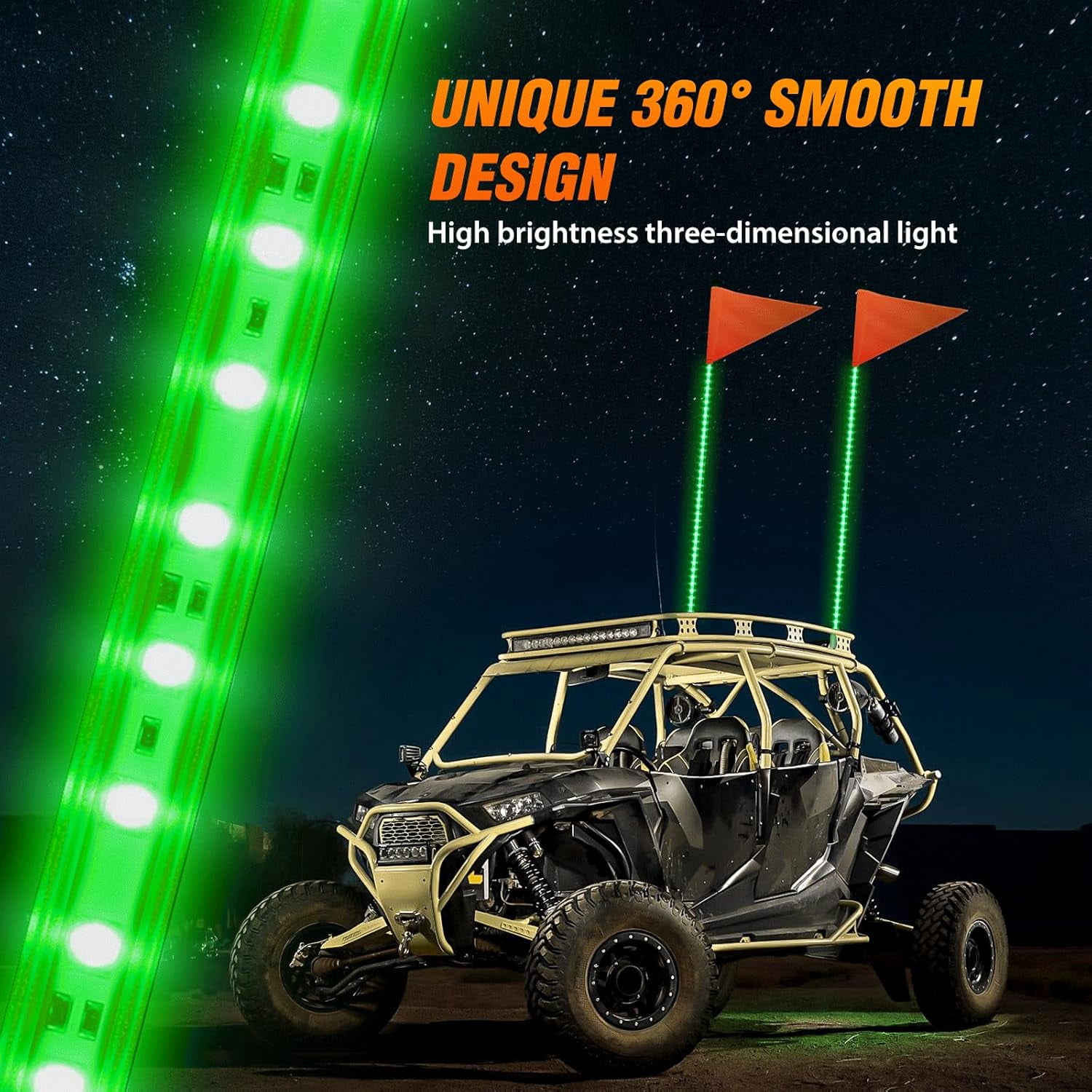 Nilight 1Pcs 4FT Led Whip Light with Aluminum Base Green Color Safety Warning Pole Lighted Antenna Whips for RZR Polaris Dune Buggy Off-Road Truck UTV ATV