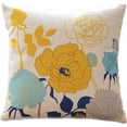 thumbnail image 4 of Blue and Yellow Pillow Covers Farmhouse Cotton Linen Outdoor Throw Pillow Covers 18x18 inch Decorative for Couch Sofa Patio Porch Flowers Pattern Pack of 2, 4 of 6