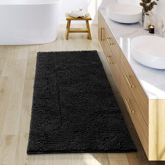 Nestl Bathroom Rugs, Machine Washable Bath Mats For bathroom Floor Rugs, Nonslip Backing Rubber Bath Rug, Black