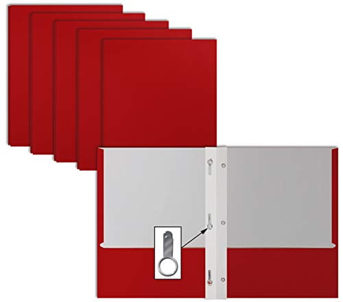 Red Paper 2 Pocket Folders with Prongs, 50 Pack, by Better Office Products, Matte Texture, Letter Size Paper Folders, 50 Pack, with 3 Metal Prong Fastener Clips, RED
