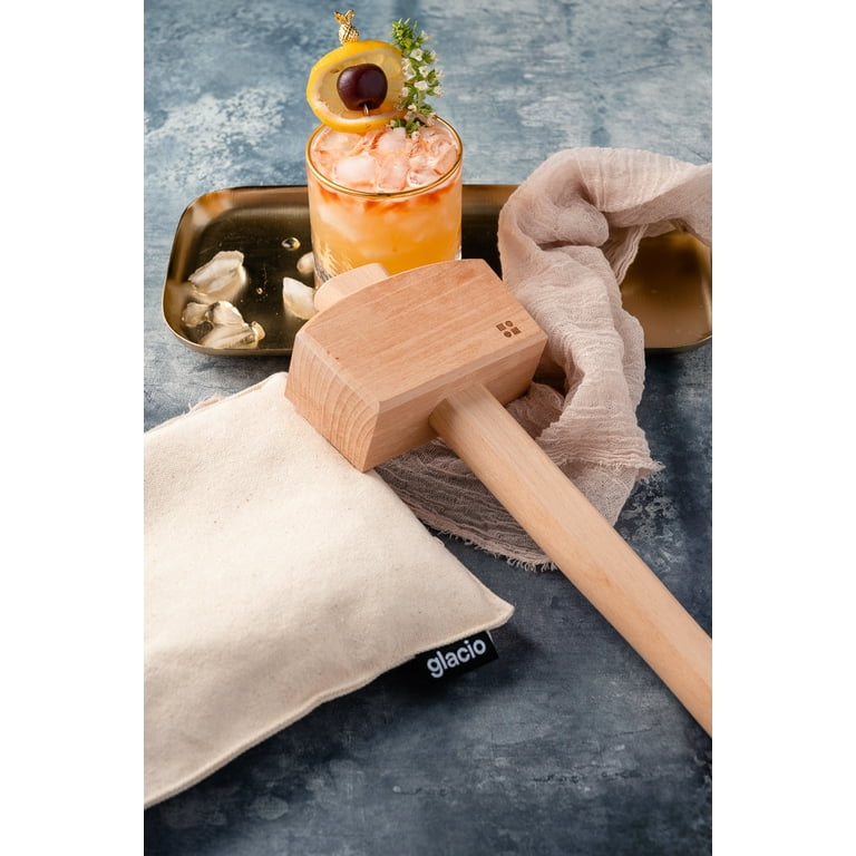 Glacio Ice Mallet and Lewis Bag - Wood Hammer and Canvas Bag for Crushed Ice