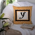 thumbnail image 3 of Letter Y Initial Monogram - Orange Polkadots Fabric Decorative Pillow, 3 of 4