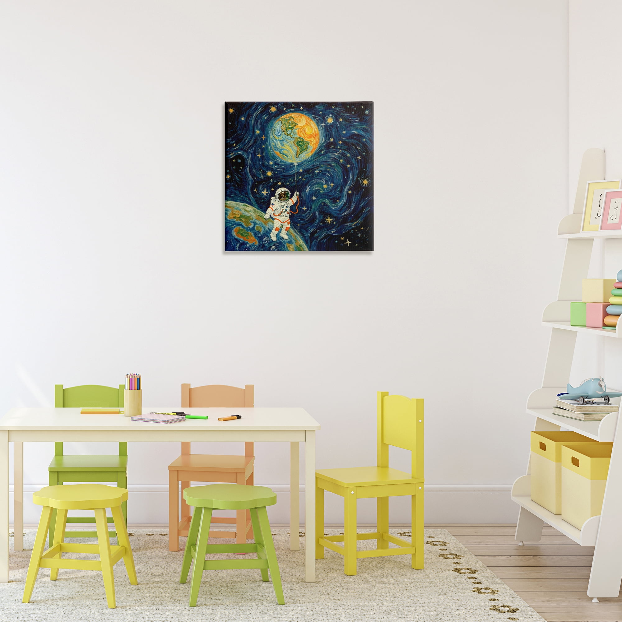 Astronaut with Earth Balloon Canvas Wall Art, design by Angie Hawke