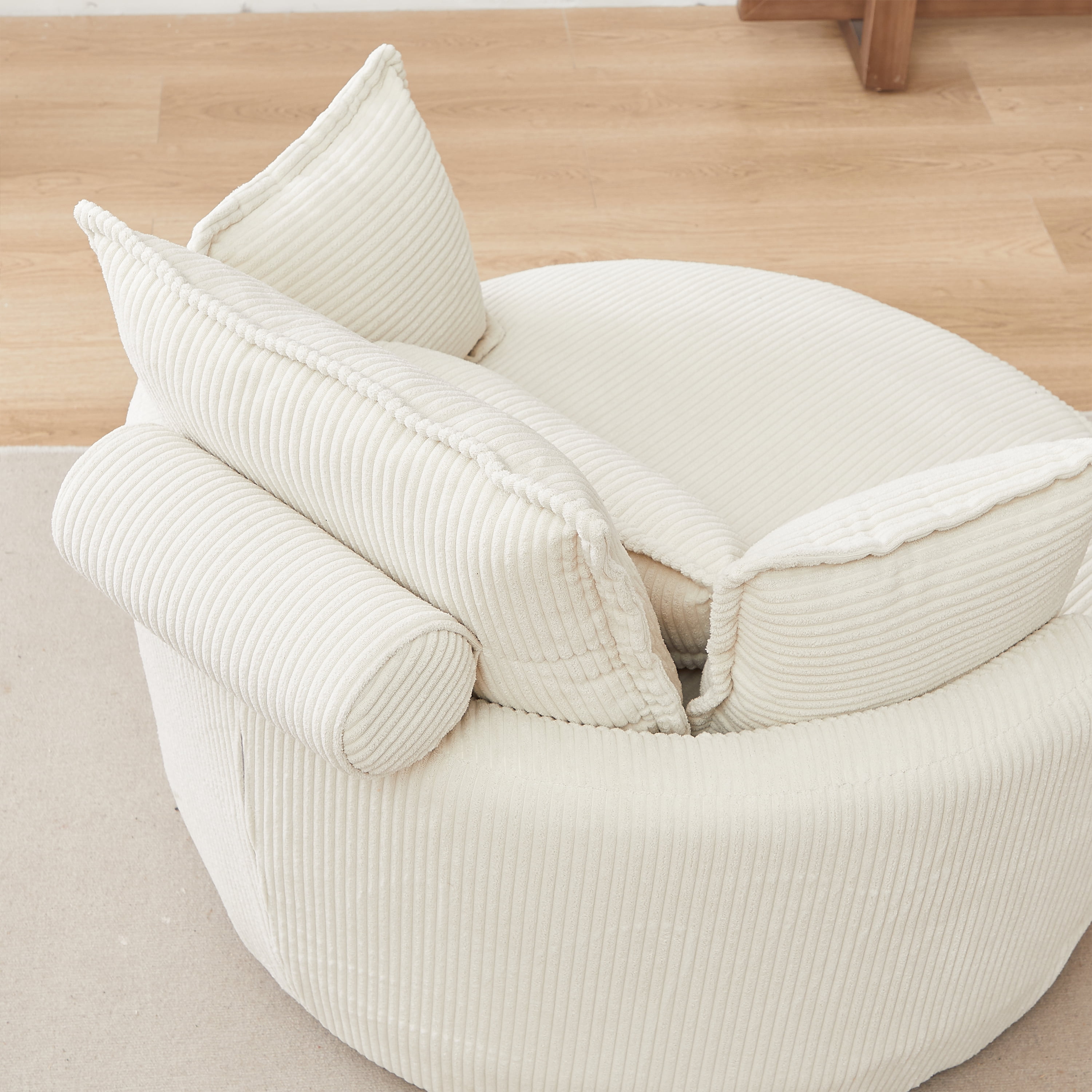 Dinosisco 38"W Oversized Swivel Accent Barrel Chair with Storage Ottoman, Beige Corduroy