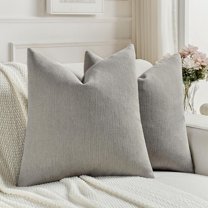 Smoke Gray Chenille Decorative Throw Pillow Covers 18x18 Inch Set of 2,Soft Cozy Faux Linen Textured Cushion Case,Farmhouse Home Decor for Couch Living Room