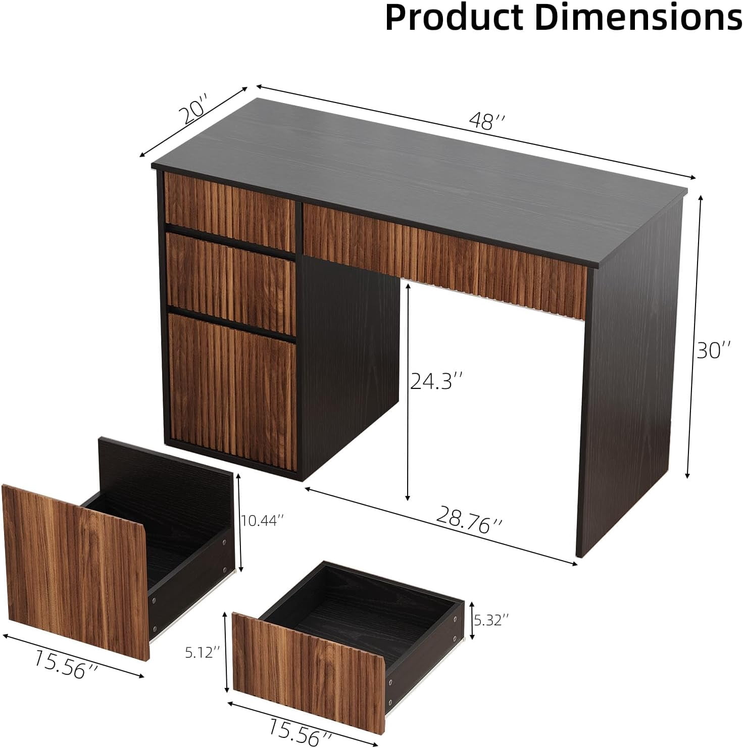 DreamCurship 48 inch Computer Desk with 4 Storage Drawers, Home Office Desks with Hidden Handle, Wooden Desk for Small Spaces, Black