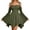 Army Green, variant on Women Boho Fairy Mini Dress, Off Shoulder Tie Spaghetti Strap Flare Long Sleeve Smocked Waist Irregular Chiffon Skirt with Pockets, Summer Beach Halloween Cosplay Party Dress
