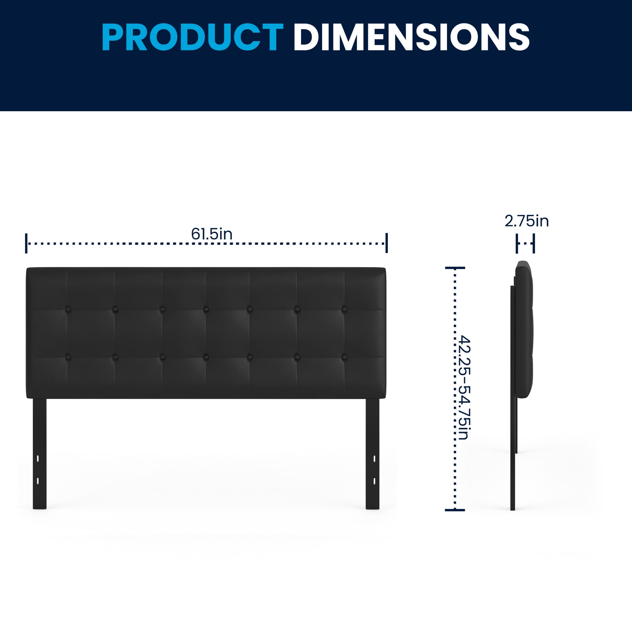 Emma + Oliver Button Tufted Upholstered Queen Size Headboard in Black Vinyl