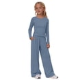 thumbnail image 2 of UACY Girl's 2 Piece Matching Lounge Set Long Sleeve Side Ruching Top Wide Leg Drawstring Pants Set with Pockets, 2 of 9