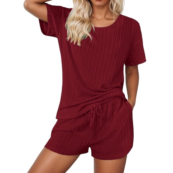 Womens Shorts 2 Piece Sets Summer Short Sleeve Drawstring High Waisted Shorts Matching Crop Athletic Relaxed Fit Tops Sports Clothes XL