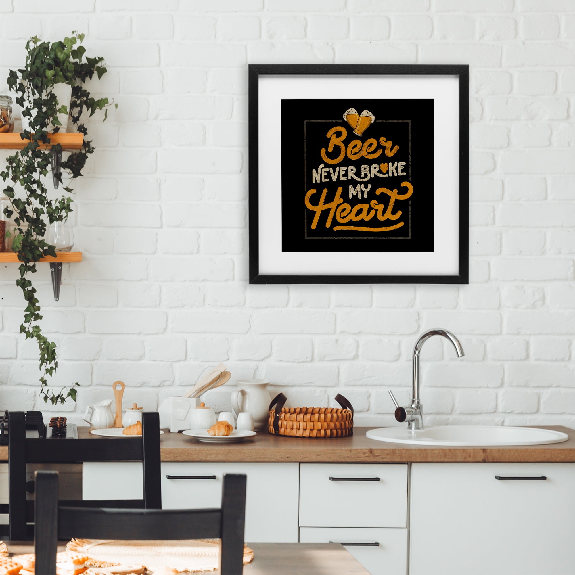 Stupell Industries Beer Never Broke My Heart Black Framed Print Under Glass, design by EduEly Designs