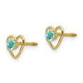 thumbnail image 2 of Real 14kt Yellow Gold Madi K 3mm Aquamarine Birthstone Heart Earrings; for Adults and Teens; for Women and Men, 2 of 3