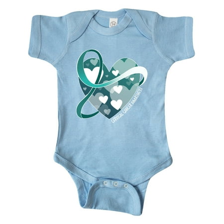 

Inktastic Cervical Cancer Awareness Teal and White Ribbon Around Heart Gift Baby Boy or Baby Girl Bodysuit