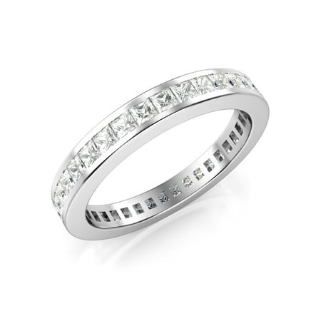 - Sz 7 3MM Sterling Silver Princess Cut CZ Eternity Cubic Zirconia Ring