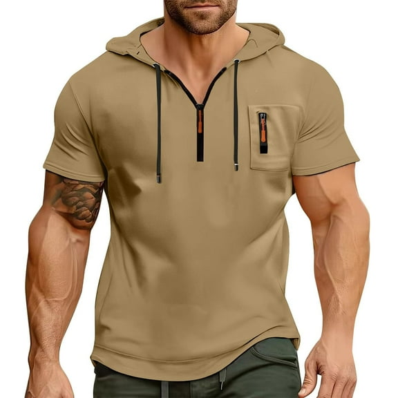 Men's Lightweight Short Sleeve Hooded T Shirt Breathable Athletic Pullover with Drawstring Casual Summer Sports Tee Mens Summer Lightweight Pullover Tee Shirts