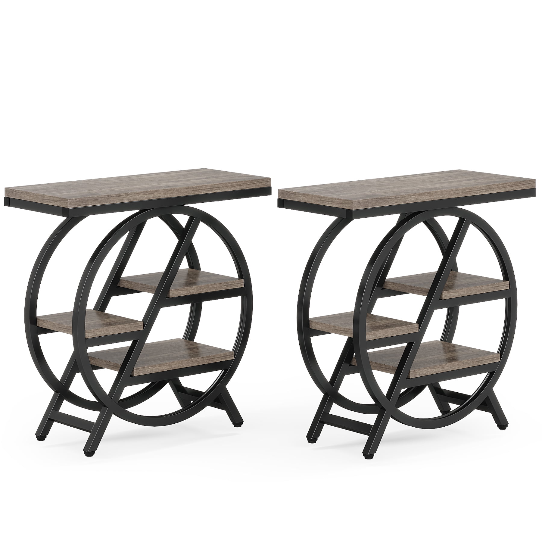 Fnova End Table Modern Wood Narrow Farmhouse Side Tables with Storage Shelf for Living Room, Bedroom, Nightstand