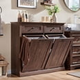 thumbnail image 3 of SinCiDo Kitchen Double Tilt Out Trash Can Cabinet, 20 Gallon Farmhouse Wooden Trash Garbage Can with Drawer, 3 of 7