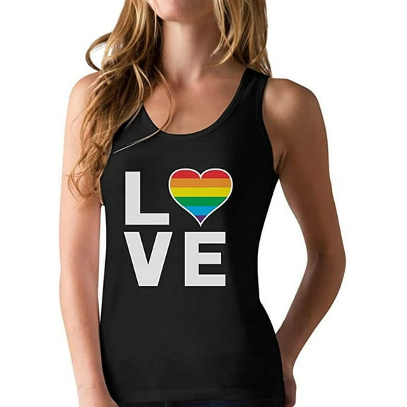 LGBTQ Supportive Love Heart Pride Tank Top for Women - Perfect Pride Apparel & Gay Pride Gifts - Comfortable Racerback Tops - Small Black