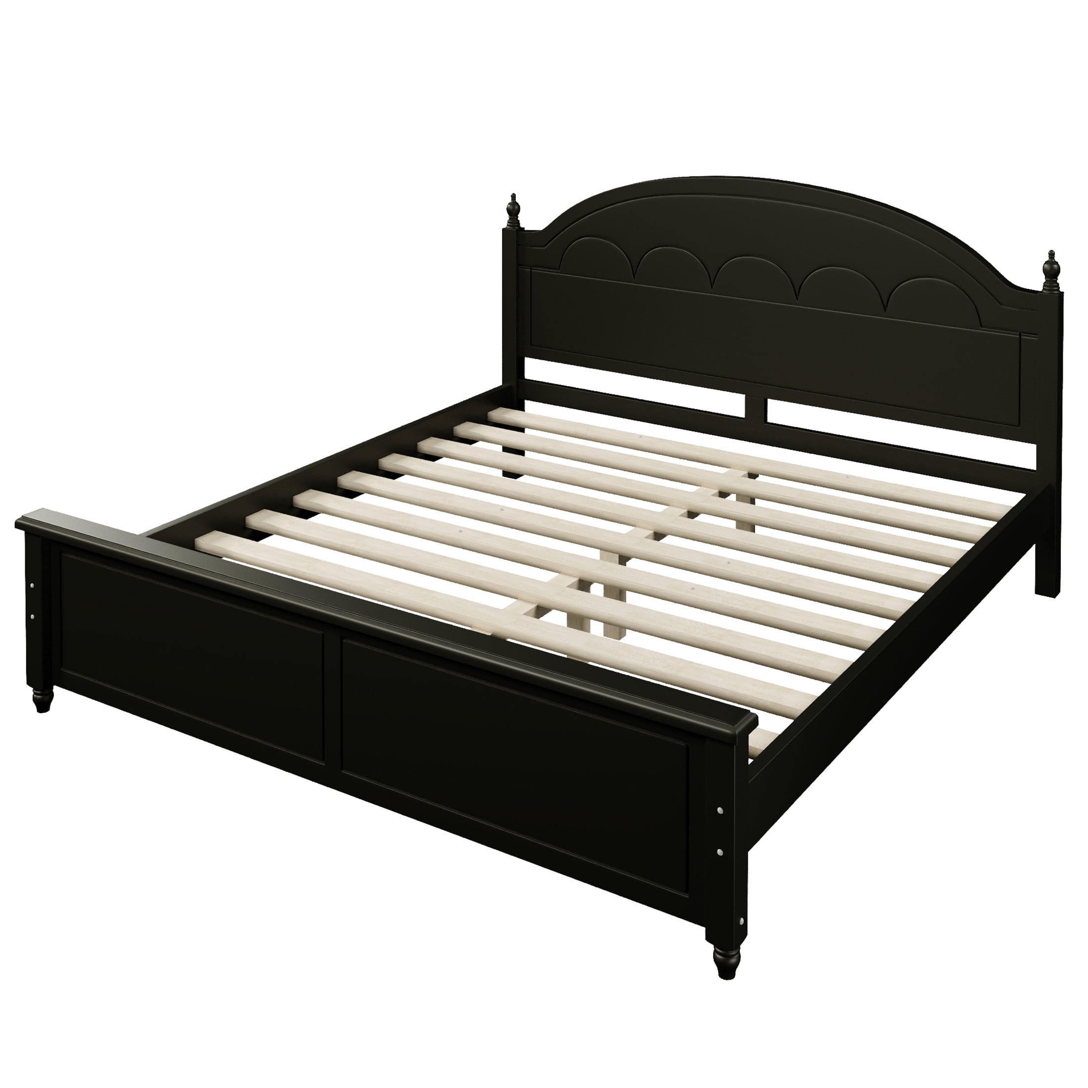 Noble House Alver Queen Size Wooden Bed Frame with Classic Arched Headboard, Modern Timeless Design, Black