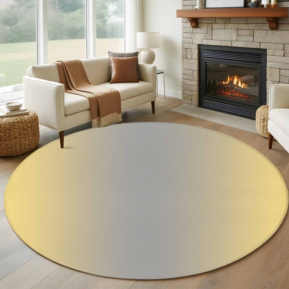 Yellow Gray Ombre Round Area Rug 6 FT, Non Slip Bedroom Area Rug, Modern Gradient Abstract Art Washable Soft Circular Carpet Non-Shedding Floor Mat for Kitchen Dining Room Home Office Kids Room