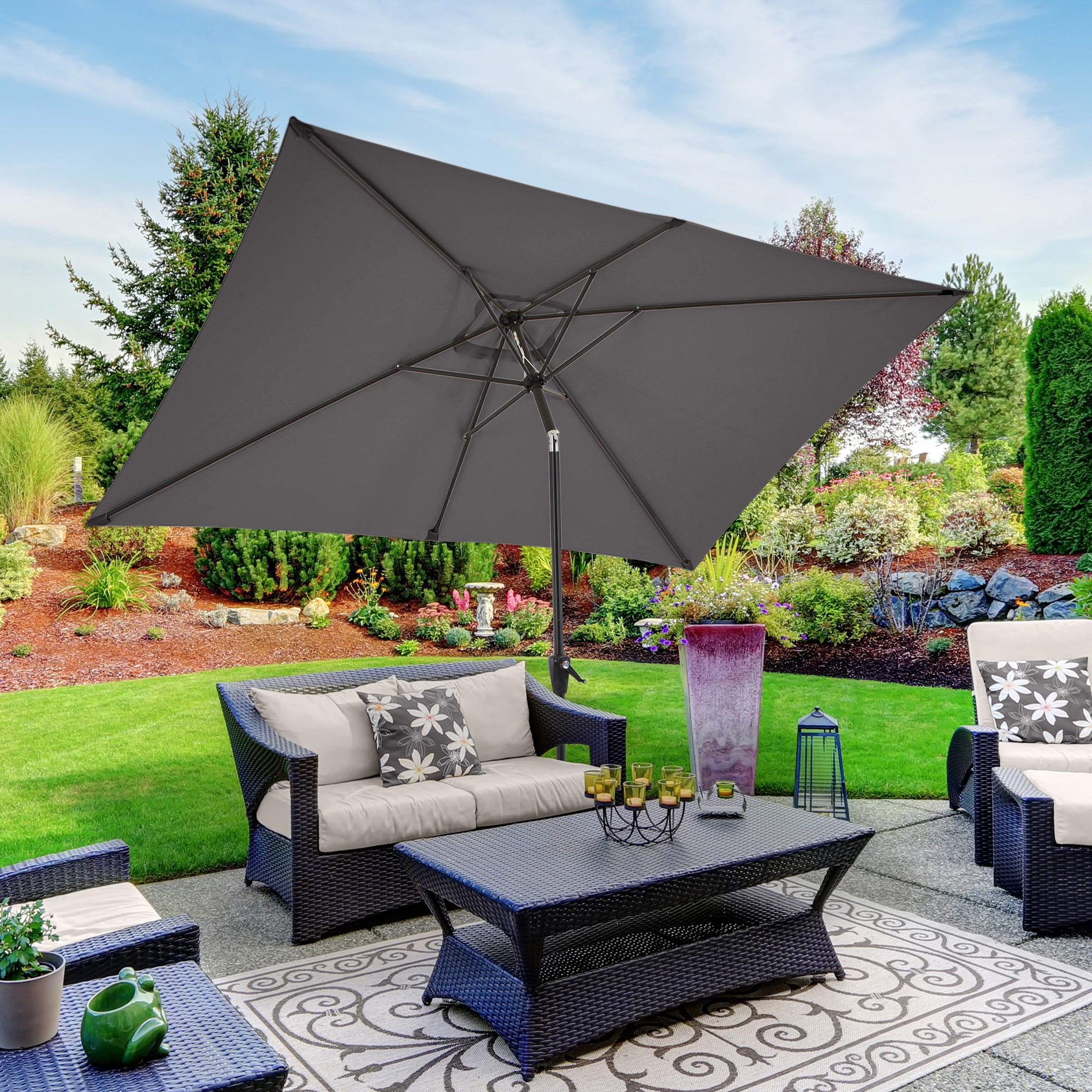 Pure Garden 10’ Rectangular Patio Umbrella with Push Button Tilt, Gray