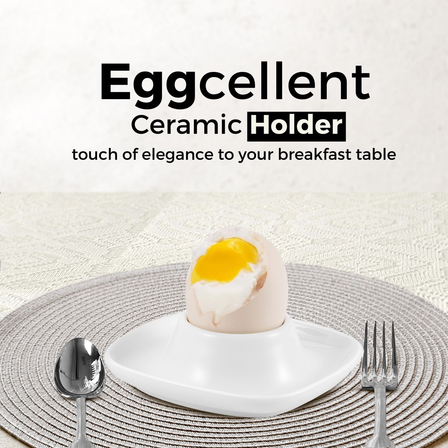 Ceramic Egg Cups Set of 4 Pack, Porcelain Hard Soft Boiled Egg Holder Keeper Container w/ Base, Stackable Serving Dish Plate Stand Serveware for Countertop Display Kitchen (White)