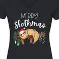 thumbnail image 4 of Inktastic Merry Slothmas Cute Christmas Sloth in Hat with Lights Women's V-Neck T-Shirt, 4 of 5