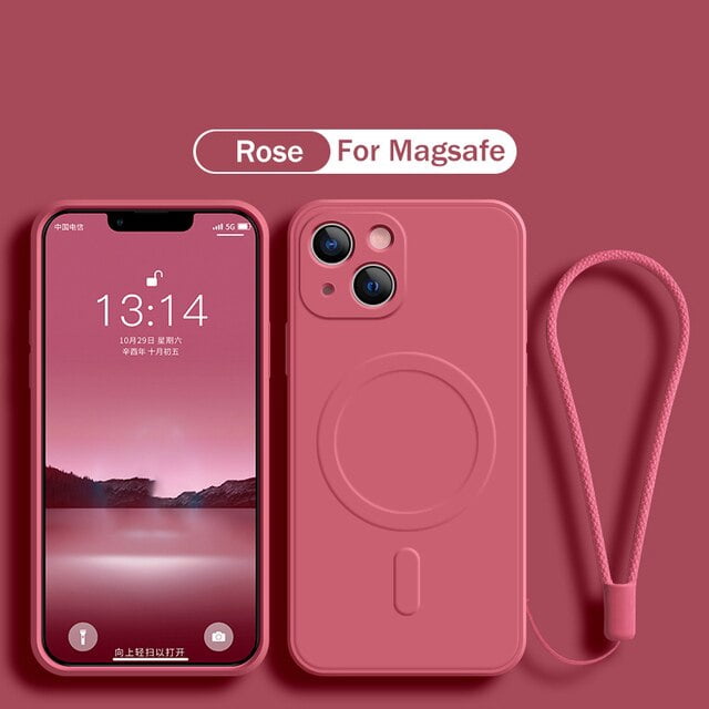 Funda magnética de silicona para iPhone 14 Pro, carcasa Original de lujo con correa, Magsafe, 13, 12 Mini, 11, X, XR, Xs, Max, 7, 8 Plus Fivean unisex