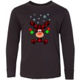 thumbnail image 3 of Inktastic Cute Flannel Reindeer with Christmas Bulbs and Snowflakes Long Sleeve Youth T-Shirt, 3 of 5