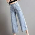 thumbnail image 2 of Olyvenn Stylish Women Ripped Boyfriends Jeans Distressed High Waist Baggy Denim Pants Wide Leg Straight Trousers Y2k Streetwear Pants Light Blue M, 2 of 4