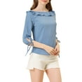 thumbnail image 5 of INSPIRE CHIC Women's Ruffled Neck Half Sleeve Sheer Summer Polka Dots Blouse Tops XL Dusty Blue, 5 of 7