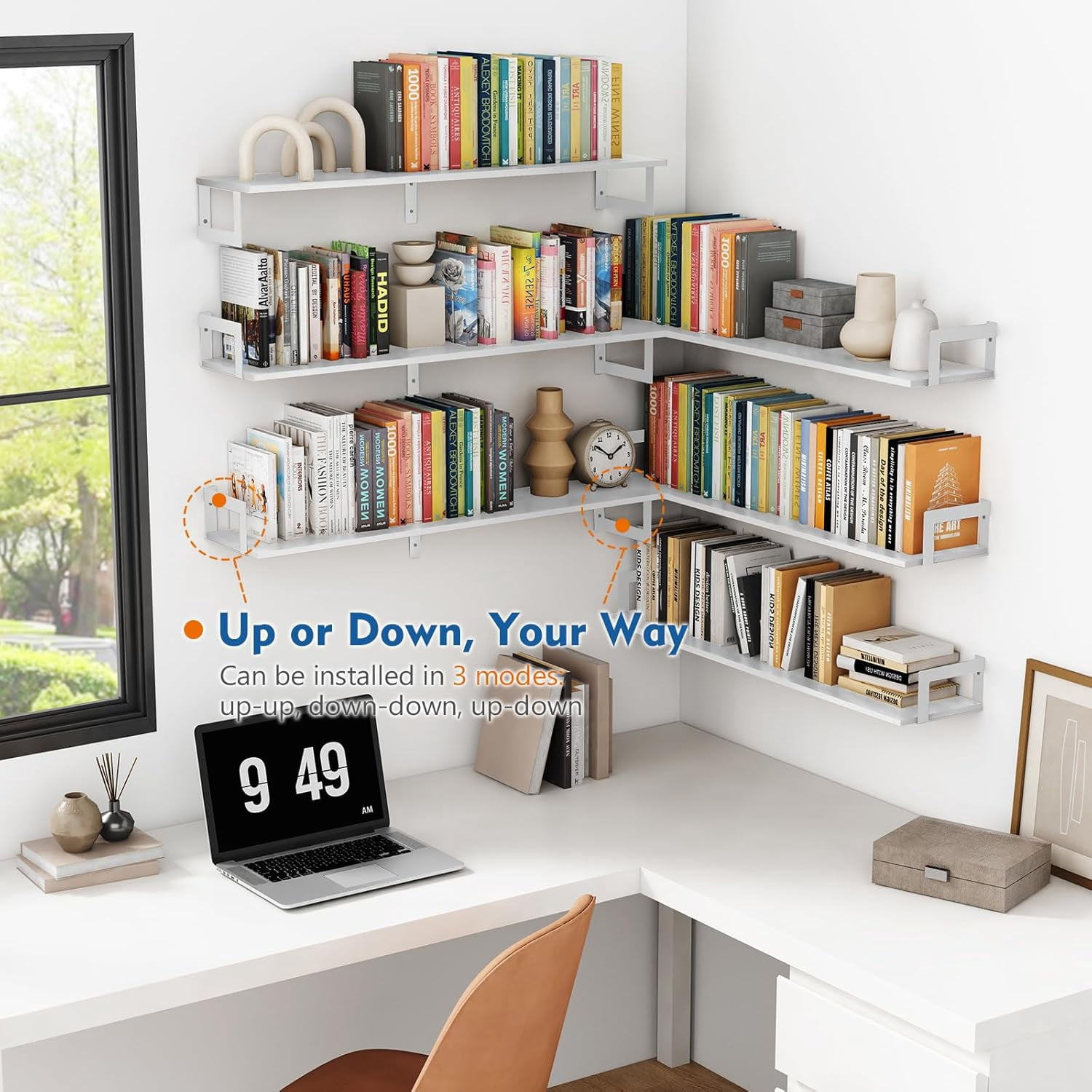 White Floating Book Shelves for Wall, 36 Inch Wall Bookshelf for Kids Bedroom, Large Deep Hanging Shelves with Metal Brackets for Living Room Office Décor Indoor Plants (3-Pack)