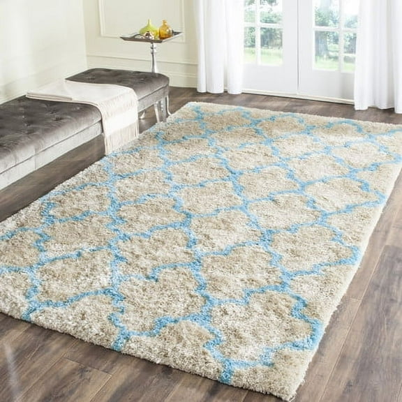 SAFAVIEH Barcelona Shag Mira Geometric Area Rug, Cream/Blue, 5' x 8'