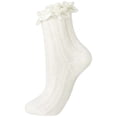 thumbnail image 2 of XFeng  Women Crew Socks Ruffled Lace Textured Knit Soft Lightweight Novelty Mid Calf Socks for Party Dating Daily Wear,Beige,One Size, 2 of 5