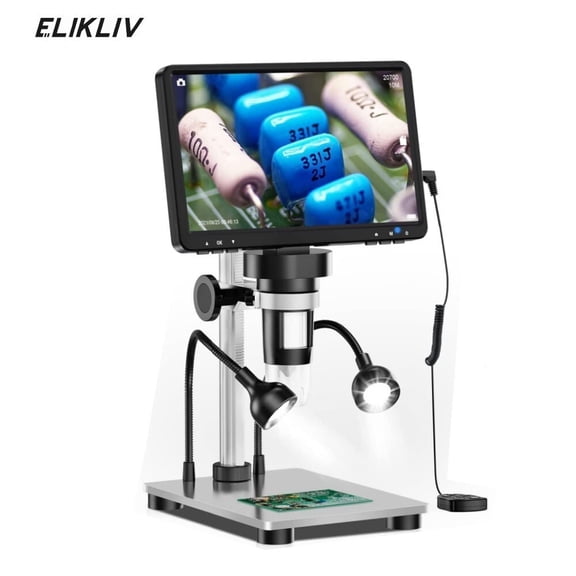 Elikliv 7 Inch Rotatable LCD Digital Microscope, 1080P Resolution 12MP Camera with LED Lights & PC Compatibility