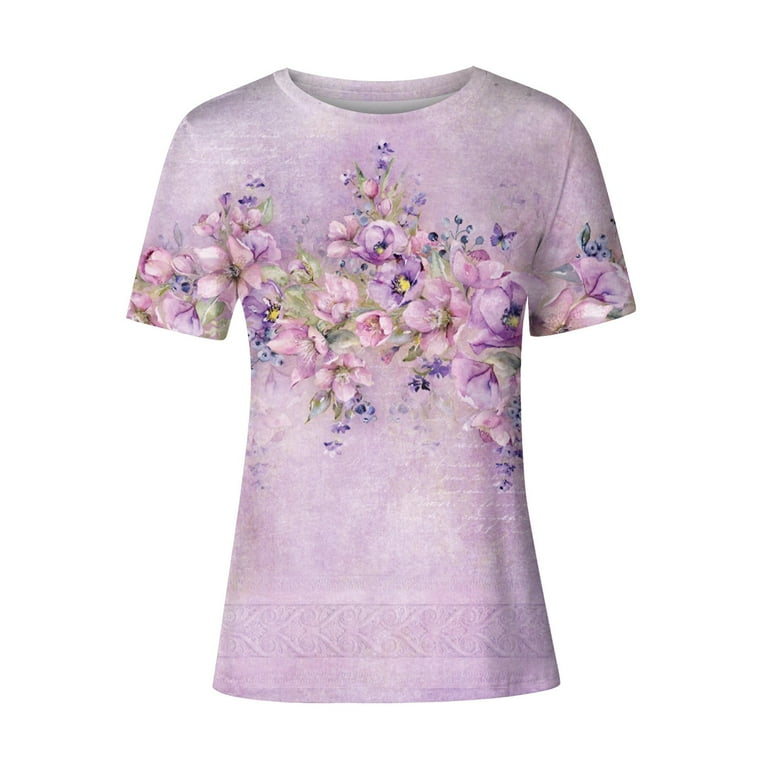 Short Sleeve T Shirts for Women Summer Ladies Floral Short Sleeve T Shirts for Women Summer Ladies Floral