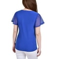thumbnail image 2 of NY Collection Studded Short Flutter Sleeve Top With Mesh Details, 2 of 3
