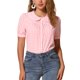thumbnail image 1 of Blusa de manga corta con cuello Peter Pan en contraste para mujer Inspire Chic, top de cuadros, color rosa, 1 of 6
