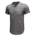 thumbnail image 7 of Summer Fashion Plus Size Tops for Men Cotton Linen Solid Color Casual Button Round Neck Pockets Short Sleeve T-shirt Top, 7 of 7