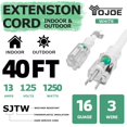 thumbnail image 2 of Cable de extensión YOJOE de 40 pies, calibre 16, 3 clavijas, 13 A, SJTW, blanco, 2 of 7