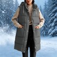 thumbnail image 2 of Hueook Puffer Vest for Women Hooded Sleeveless Zip Up Long Length Casual Winter Vest Coat with Pockets Gray M, 2 of 9