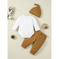 thumbnail image 3 of Kucnuzki 0 Months Newborn Baby Boy Winter Outfits Pants Sets 1 Months Long Sleeve Carton Dino Prints Rompers Elastic Pants Hat 3PCS Set Brown, 3 of 9