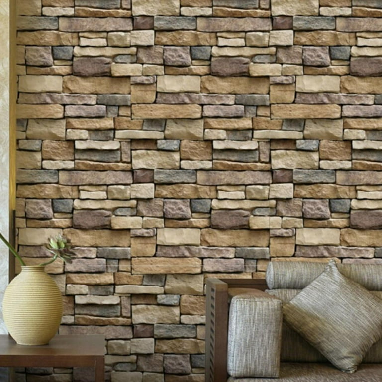 Stone Peel and Stick Wallpaper - Self Adhesive Wallpaper - Peel and Stick Backsplash Wall Paper, or Shelf Paper 3D Faux Textured Stone Wall Look 