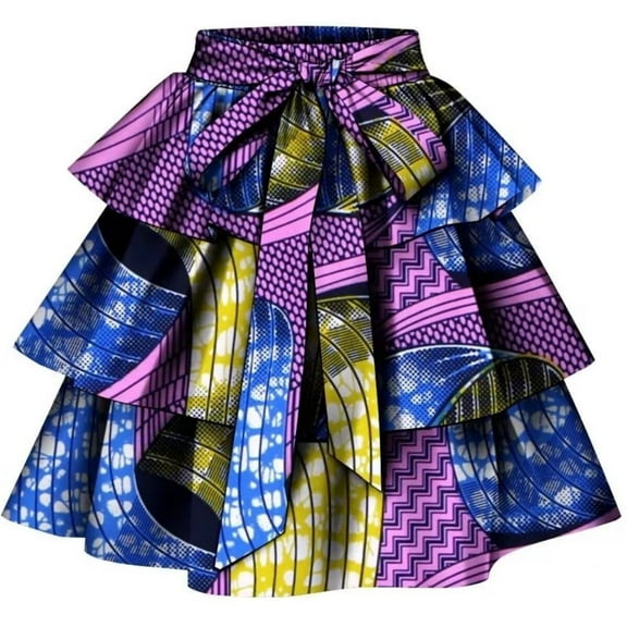 XIAOHUAGUA African Women Skirt Ankara Tradition Print Wax Patchwork Skirts Full Circle Skirt