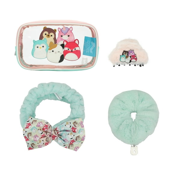 Squishmallows 4-Piece Self Care Scrunchie, Clip, Headwrap Bag Set