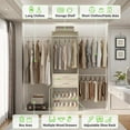 thumbnail image 2 of iSunirm 96" Walk-in Closet System with 2 Wooden Drawer & Adjustable Shoe Rack, Clothes Organizer with 3 Hanging Rods, Heavy Duty Closet Garment Rack for Bedroom/Closet, 96"W x 15"D x 80"H, White Oak, 2 of 8